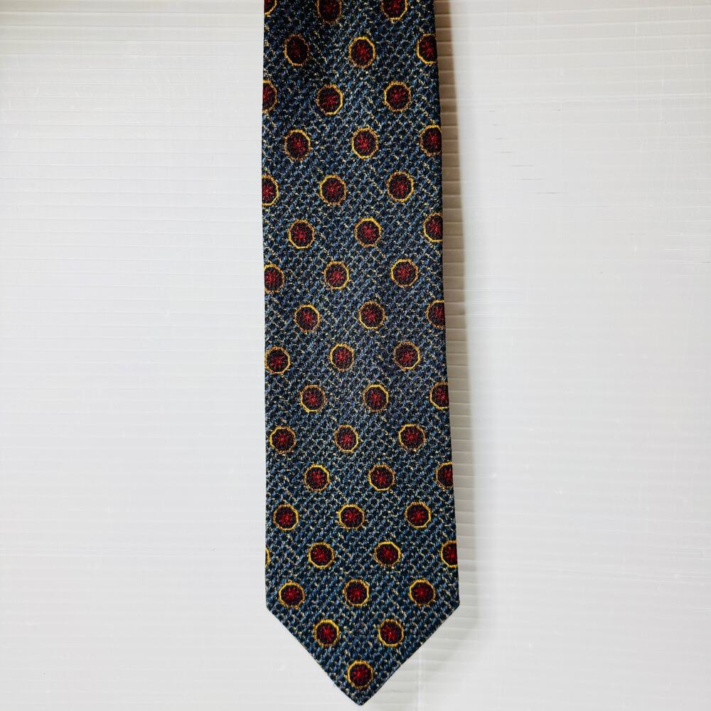 Ermenegildo Zegna 100% Silk Tie Blue Red Geometric Medallion Made In Italy